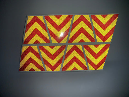 BLACKED OUT RED AND YELLOW CHEVRON REFLECTIVE HELMET (TET) TETRAHEDRON 8 PACK