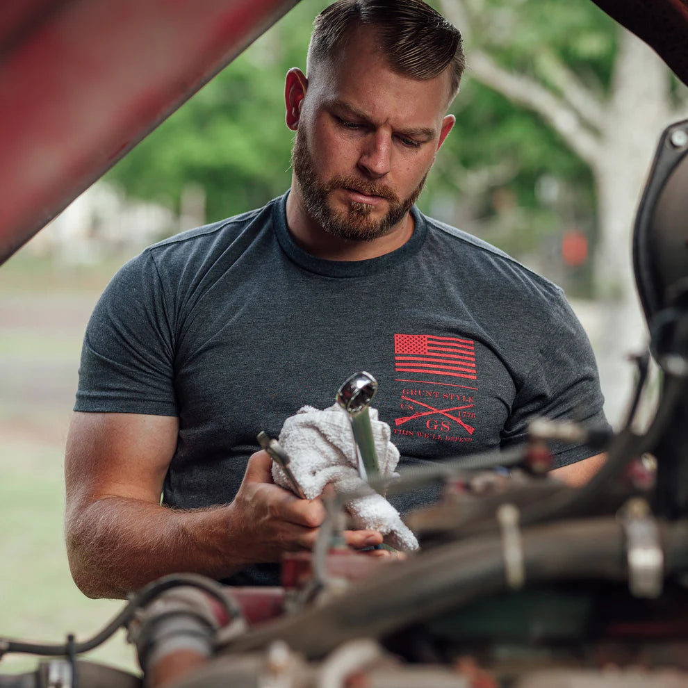 Grunt Style - Red Blood Blue Collar™ T-Shirt - Charcoal