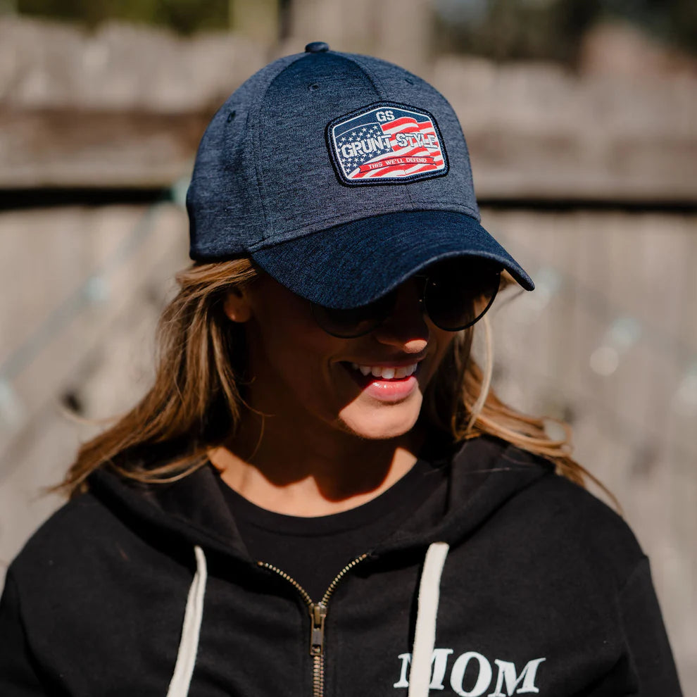 Grunt Style - Old Glory Patch Stretch Fit Hat - Navy Heather