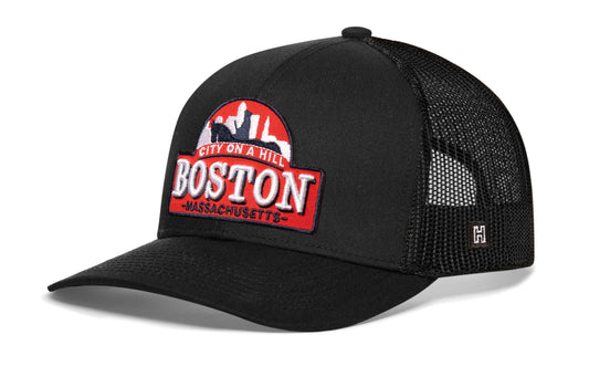 Boston City On A Hill Trucker Hat  |  Black Cityscape Snapback