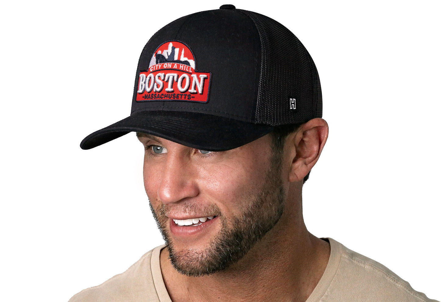 Boston City On A Hill Trucker Hat  |  Black Cityscape Snapback