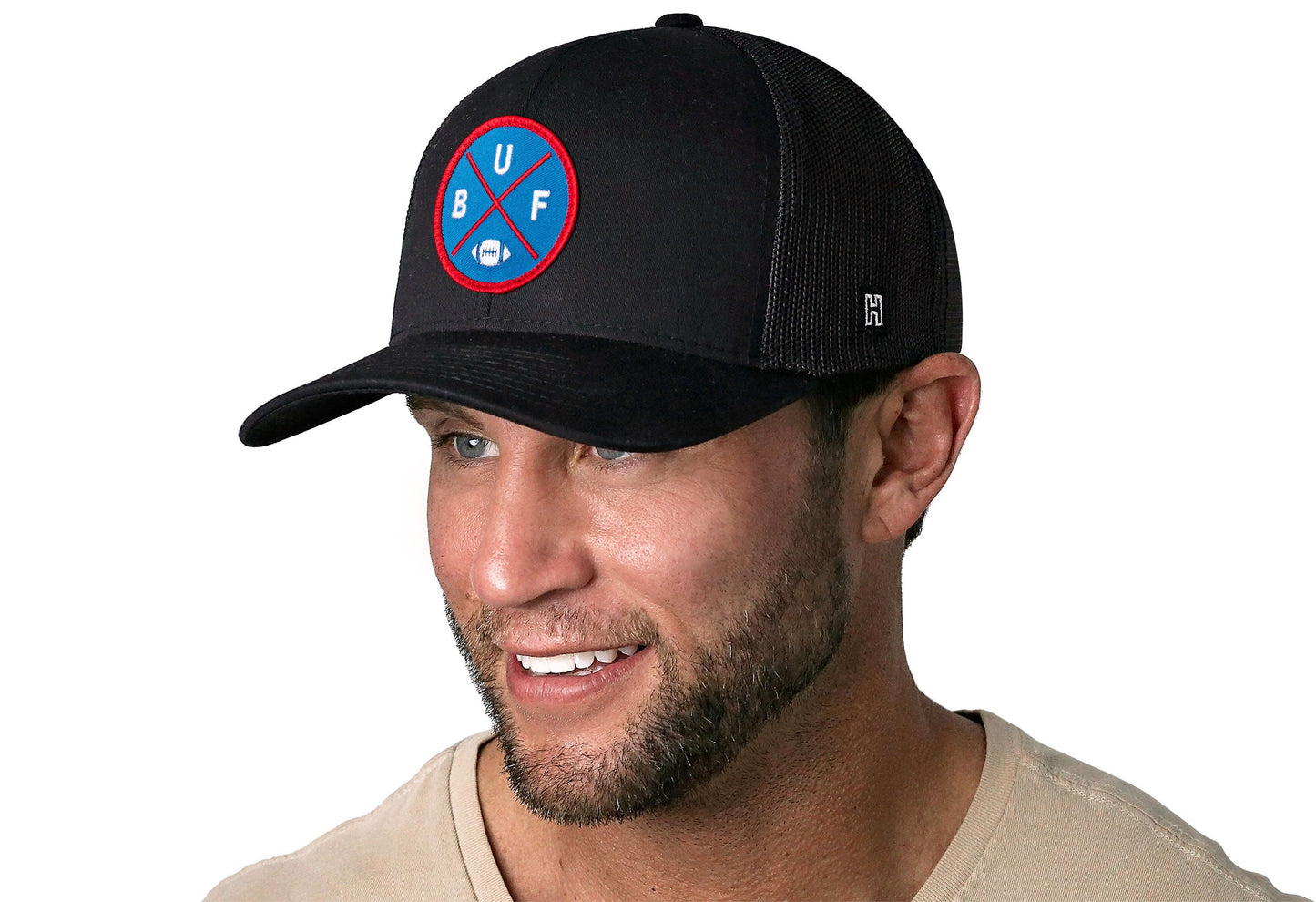 Buffalo Trucker Hat  |  Black BUF X Football Snapback