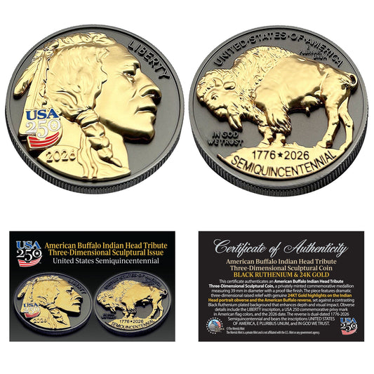 3D American Buffalo Indian Head Tribute Coin With USA 250th Privy Mark