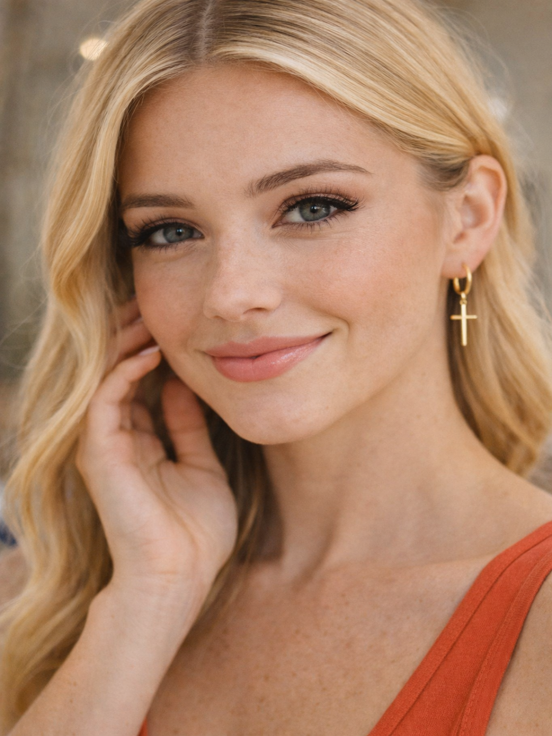 DAINTY 18K GOLD CROSS PENDANT EARRINGS
