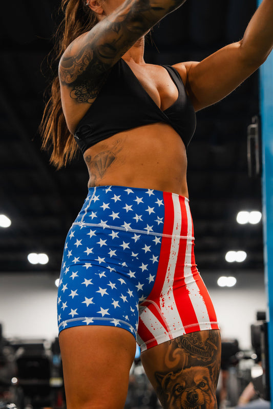 Women's High Waisted Seamless Front Compression Training Shorts | Stars & Stripes