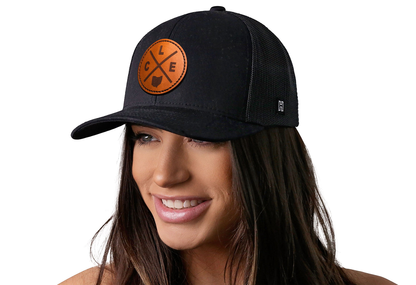 Cleveland Trucker Hat Leather  |  Black CLE X Snapback