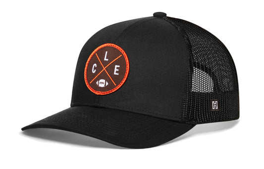 Cleveland Trucker Hat  |  Black CLE X Football Snapback