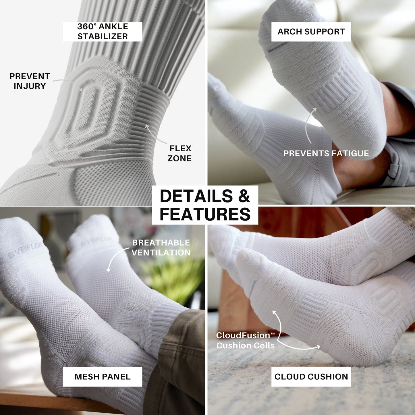 CloudFusion Athletic Cushioned Crew Socks - Summer