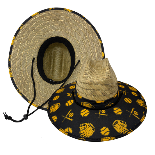 Brown and Gold Baseball Softball Premium Straw Lifeguard Beach Hat