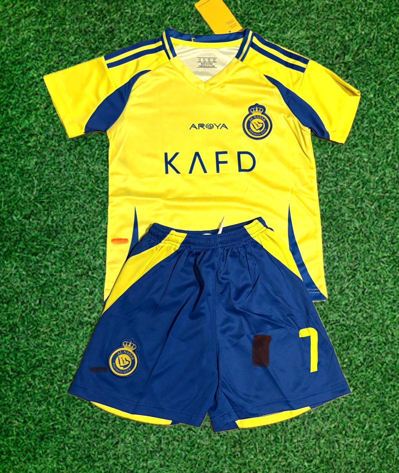 Ronaldo Yellow Al Nassr Kids Away Soccer Jersey Kit Youth Toddler Sizes