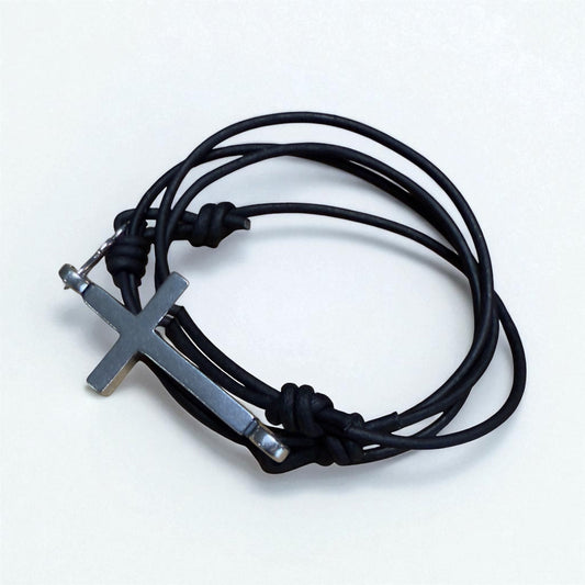 FAITH Classic Cross Bracelet - Sterling Silver on Leather Cord