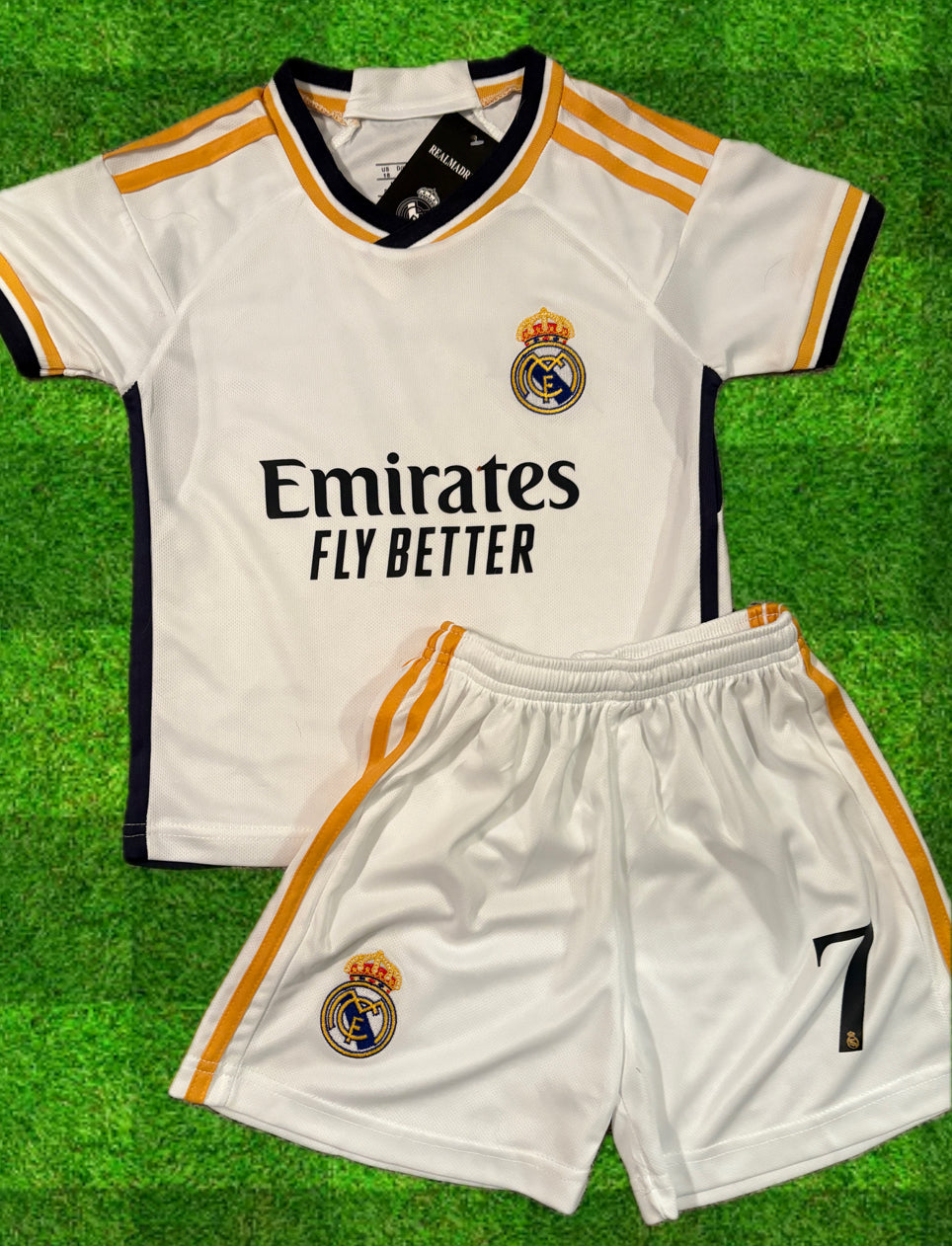 Vini Jr Kids Jersey White/Gold Real Madrid Youth and Toddler Sizes