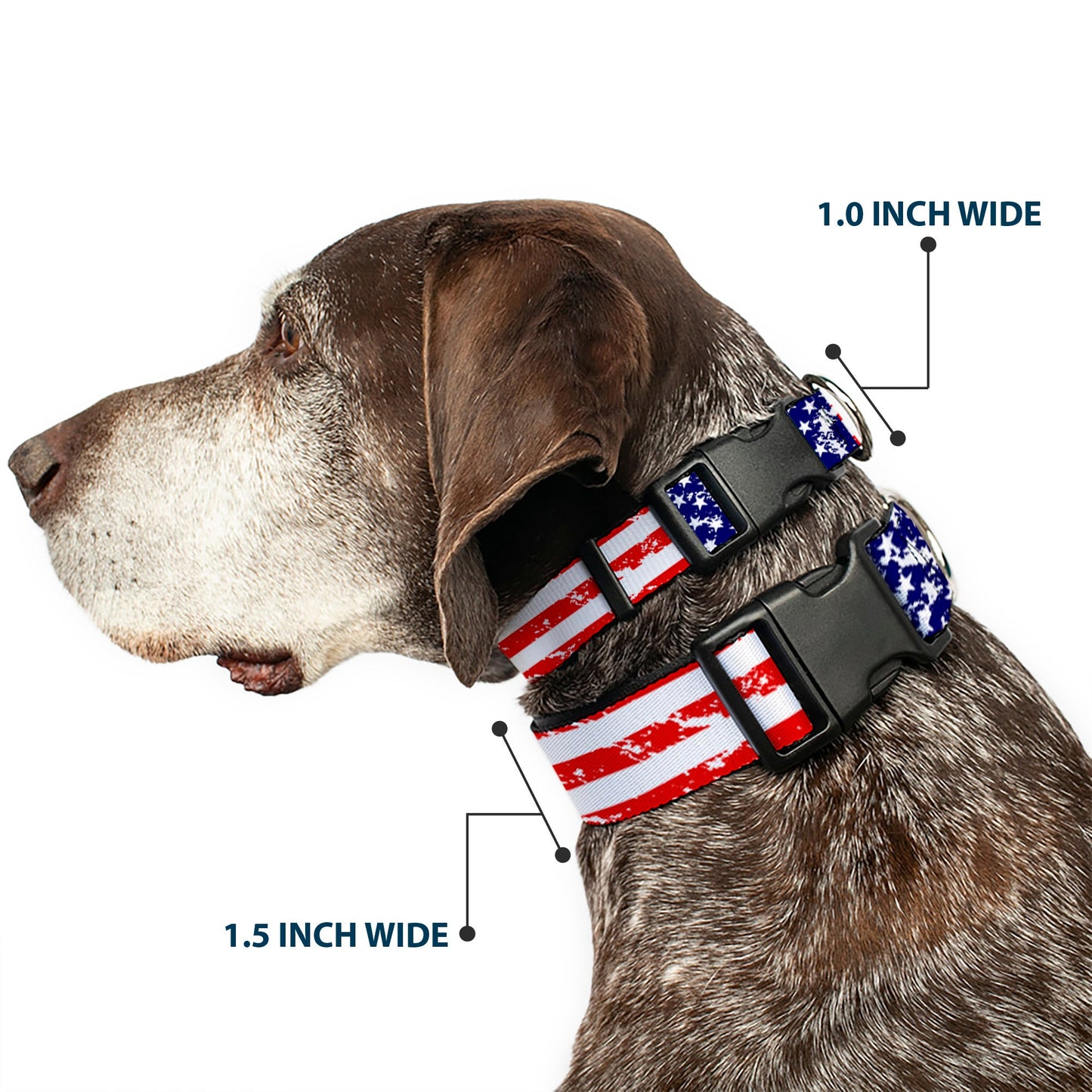 Plastic Clip Collar - United States Flags CLOSE-UP Weathered