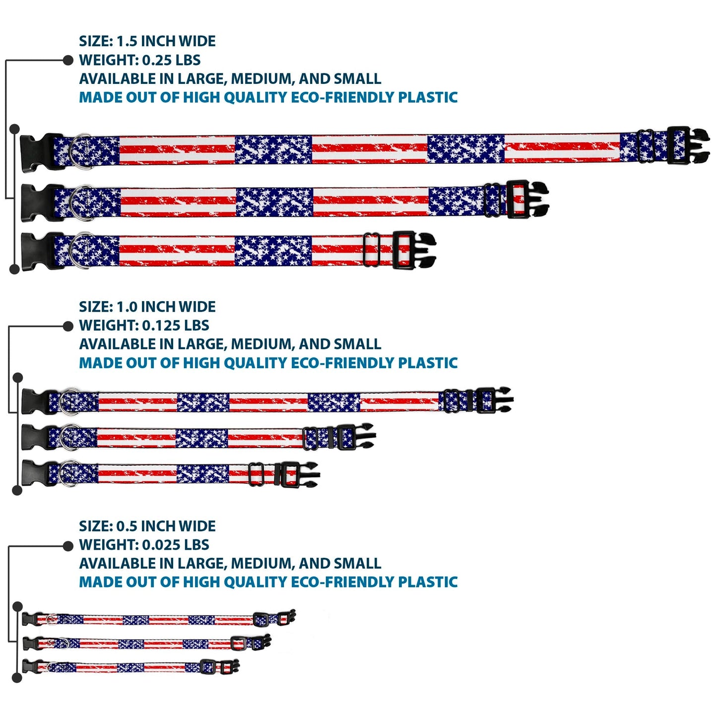 Plastic Clip Collar - United States Flags CLOSE-UP Weathered