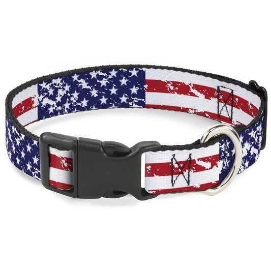 Plastic Clip Collar - United States Flags CLOSE-UP Weathered