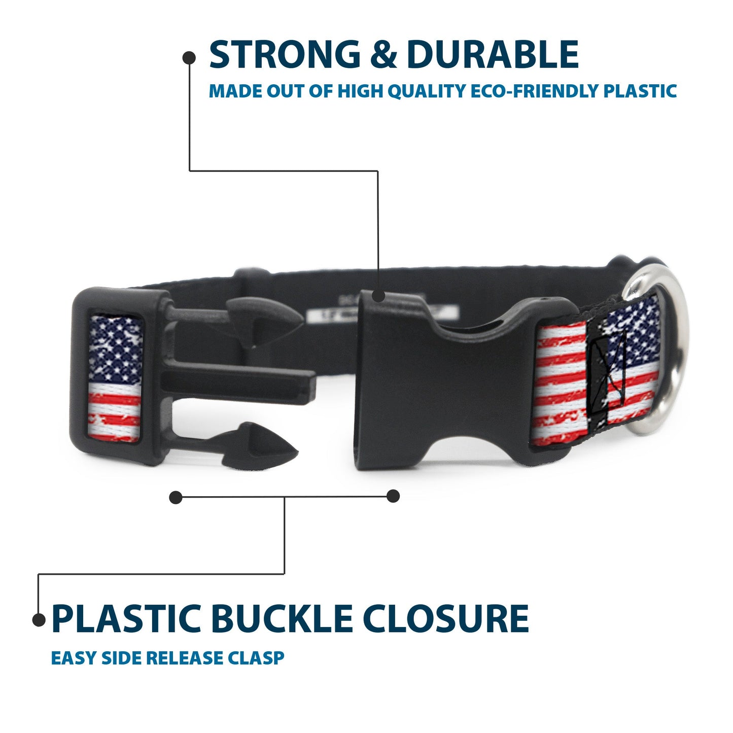 Plastic Clip Collar - United States Flags Weathered/Black