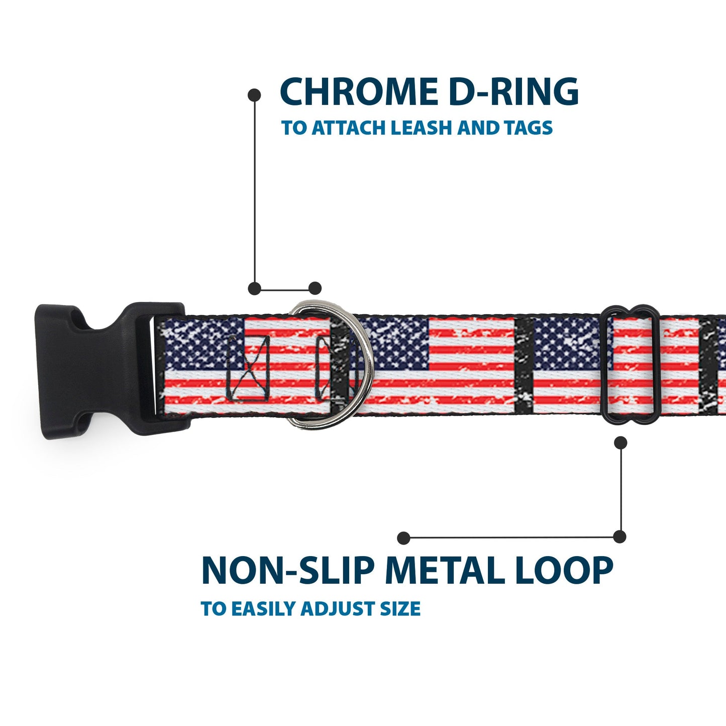 Plastic Clip Collar - United States Flags Weathered/Black