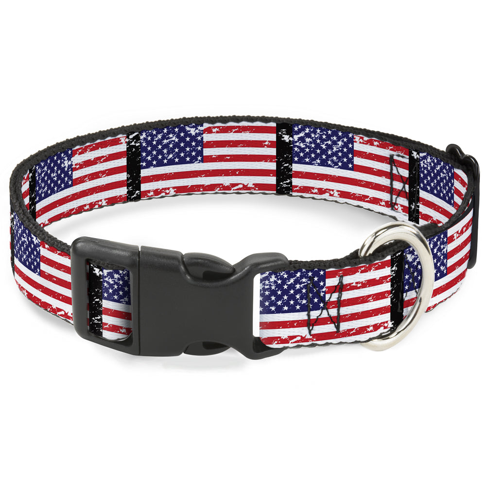 Plastic Clip Collar - United States Flags Weathered/Black