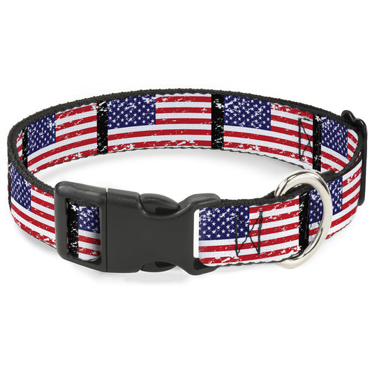 Plastic Clip Collar - United States Flags Weathered/Black
