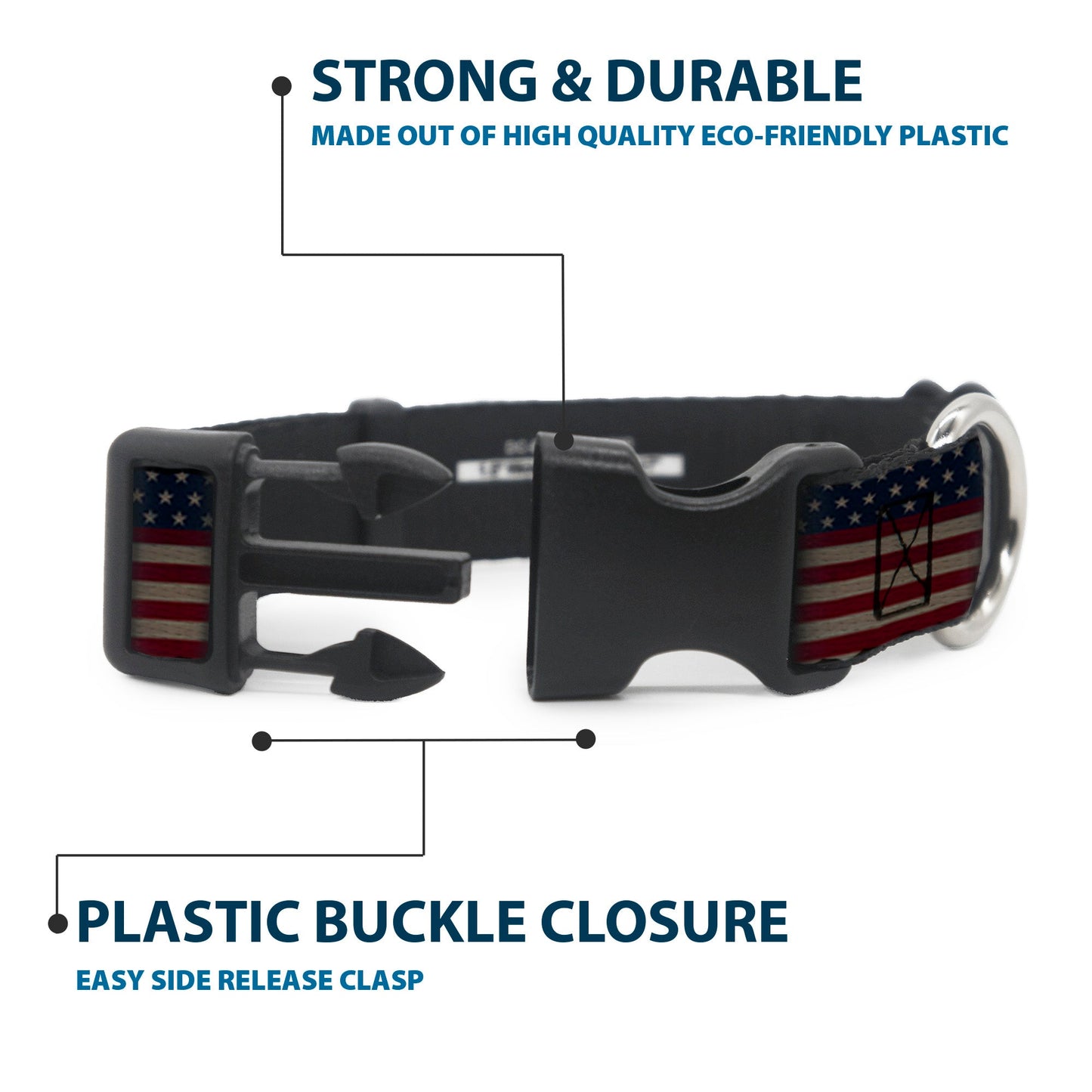 Plastic Clip Collar - United States Flag Stars & Stripes Distressed