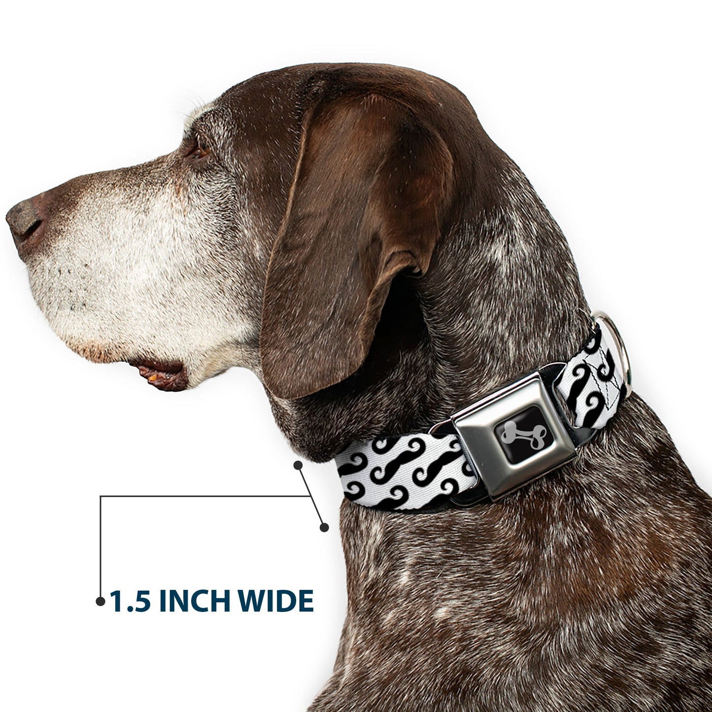 Dog Bone Seatbelt Buckle Collar - Diagonal Handlebar Mustaches White/Black