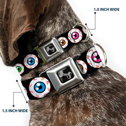 Dog Bone Seatbelt Buckle Collar - Eyeballs Black/Multi Color