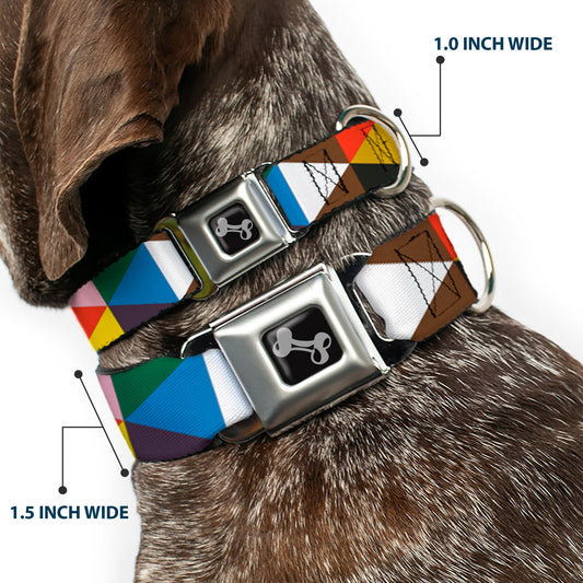Dog Bone Seatbelt Buckle Collar - Geometric Triangle Blocks Multi Color