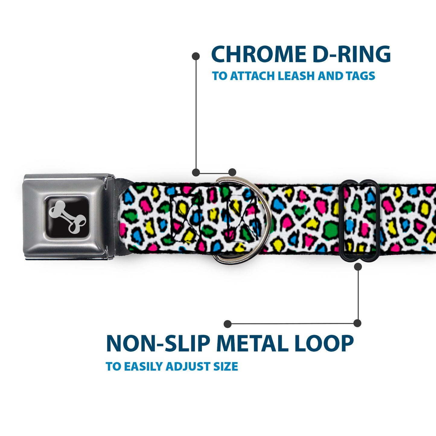 Dog Bone Seatbelt Buckle Collar - Leopard White/Multi Color
