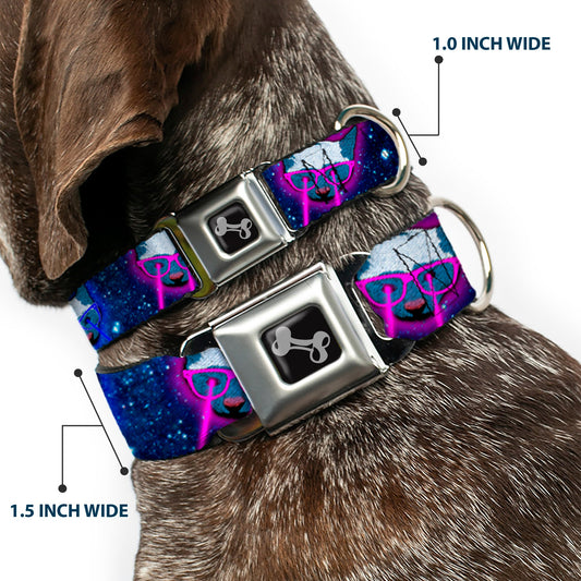Dog Bone Seatbelt Buckle Collar - Laser Eye Cats in Space