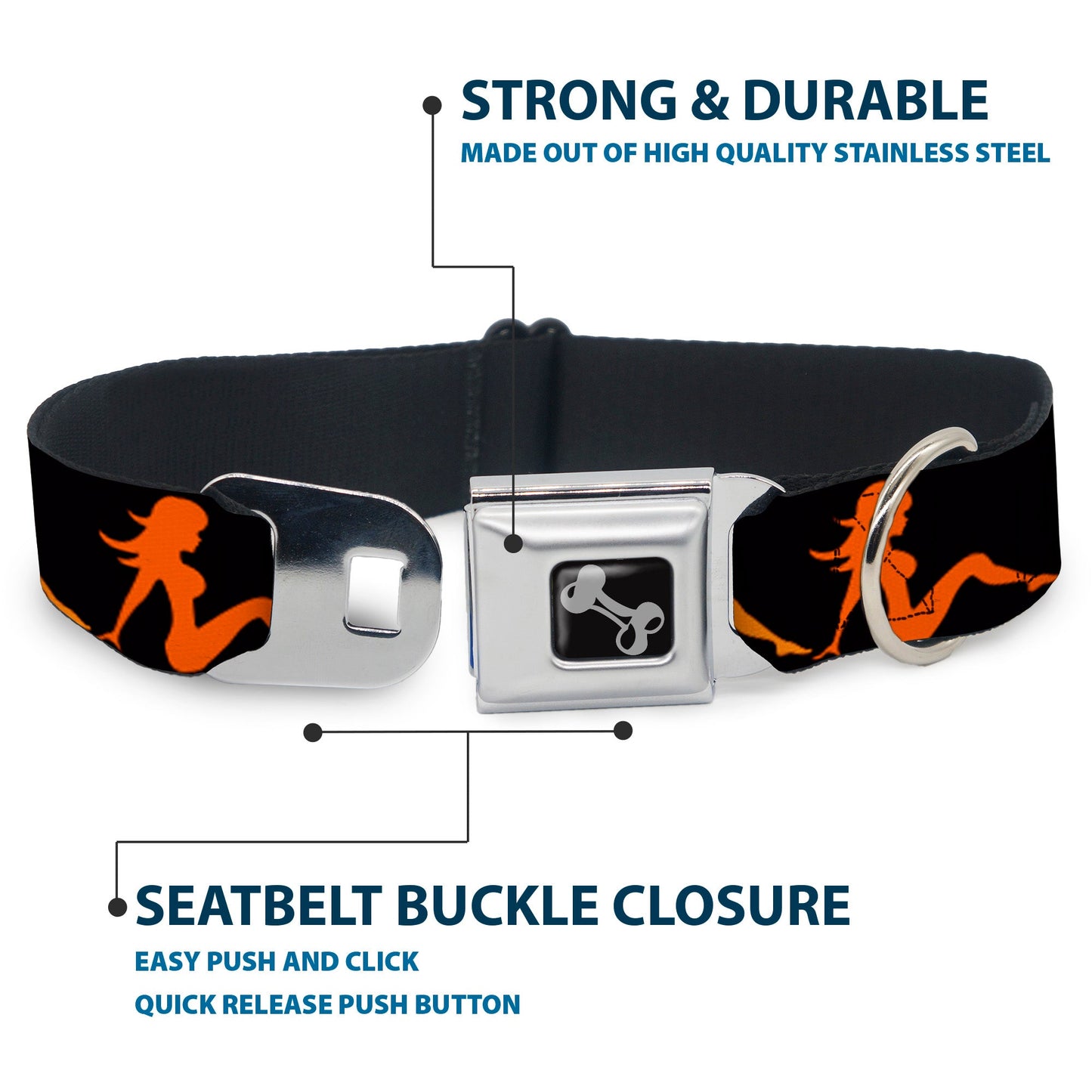 Dog Bone Seatbelt Buckle Collar - Mud Flap Girl Repeat Black/Orange Fade