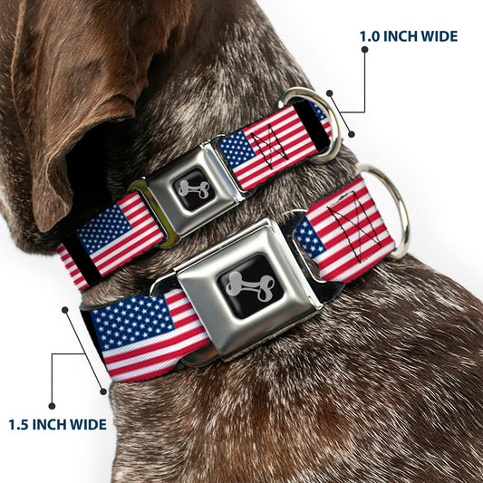 Dog Bone Seatbelt Buckle Collar - United States Flags
