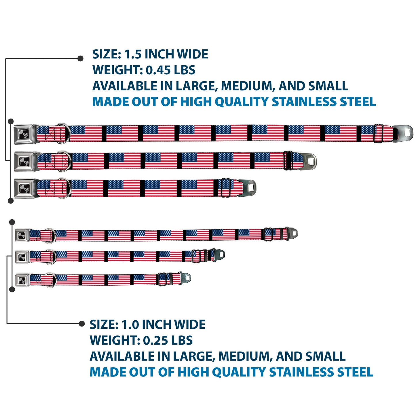 Dog Bone Seatbelt Buckle Collar - United States Flags