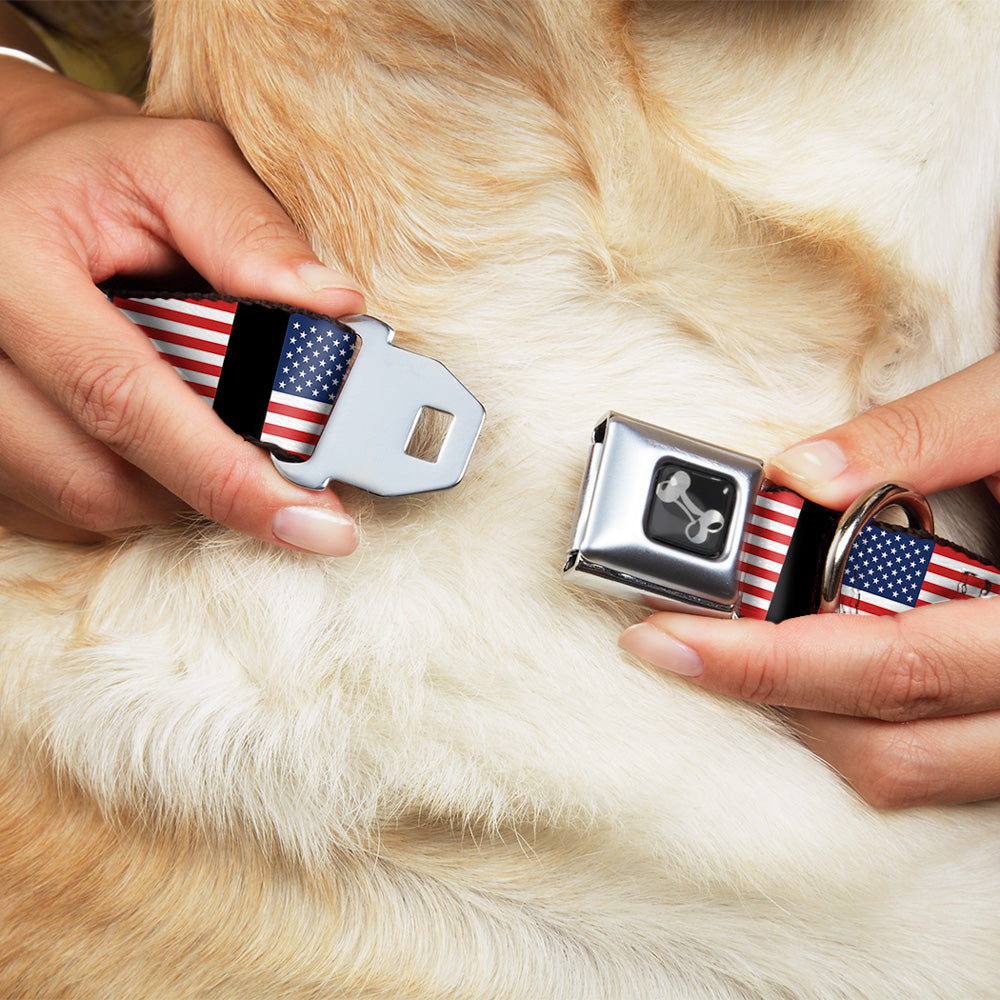 Dog Bone Seatbelt Buckle Collar - United States Flags