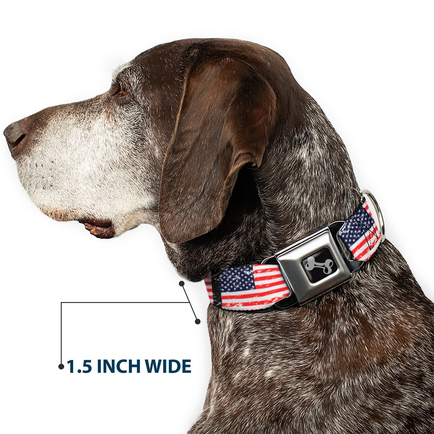 Dog Bone Seatbelt Buckle Collar - United States Flags Weathered/Black