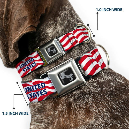 Dog Bone Black/Silver Seatbelt Buckle Collar - Global Soccer Cup Series United States Spirit Flag