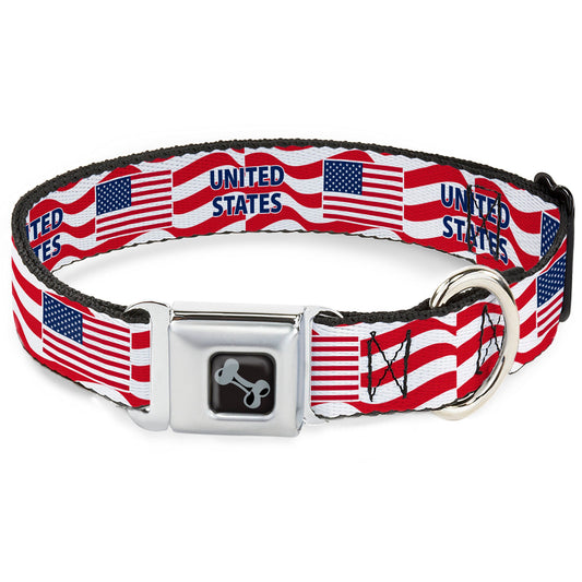 Dog Bone Black/Silver Seatbelt Buckle Collar - Global Soccer Cup Series United States Spirit Flag