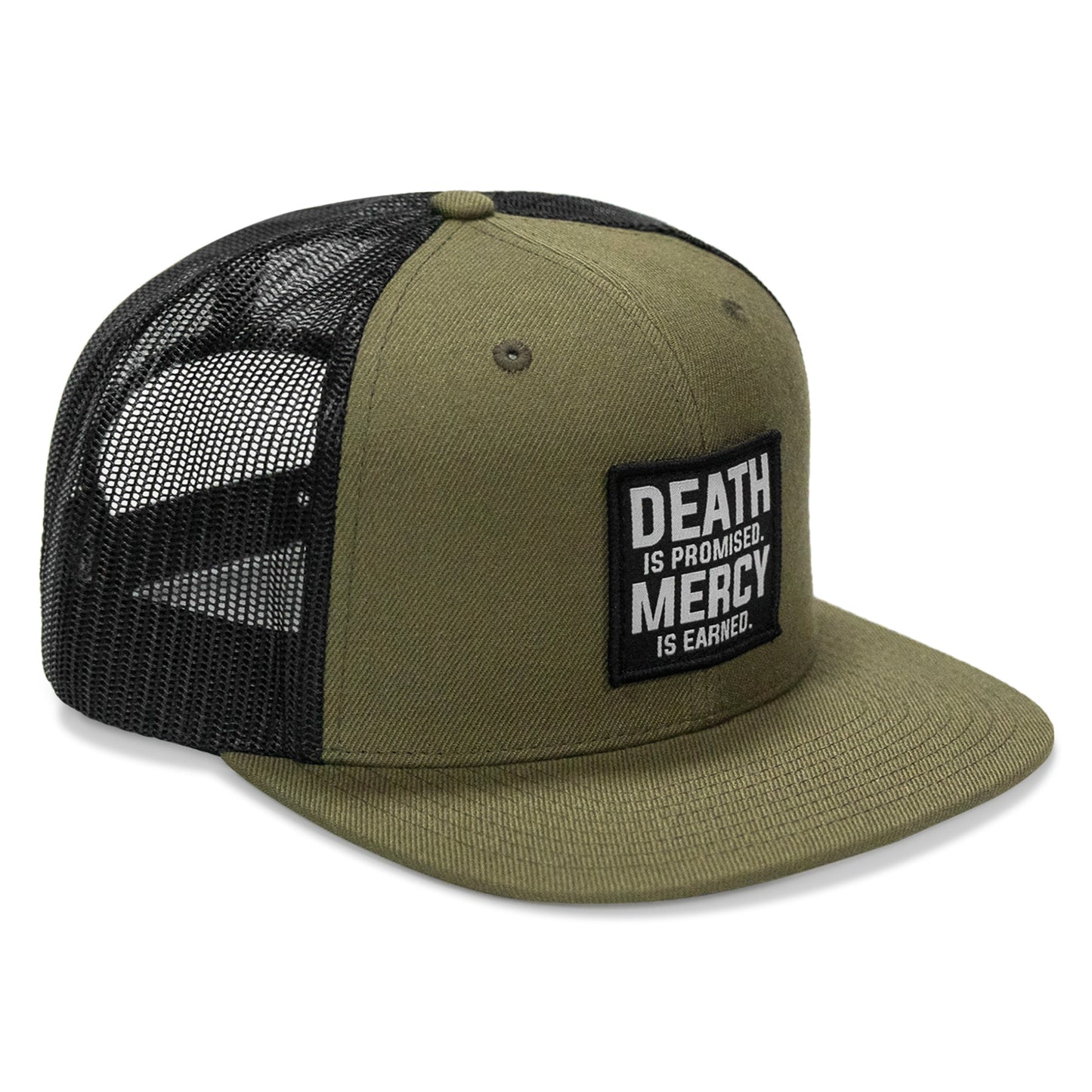 Death Is Promised. Mercy Is Earned Patch Flatbill Hat