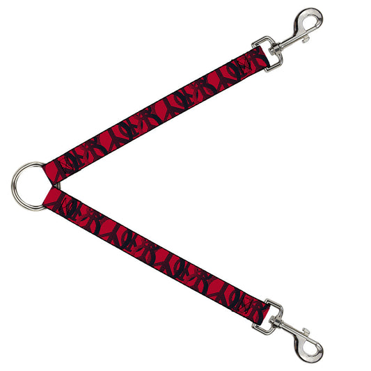 Dog Leash Splitter - Peace Dots Black/Fuchsia