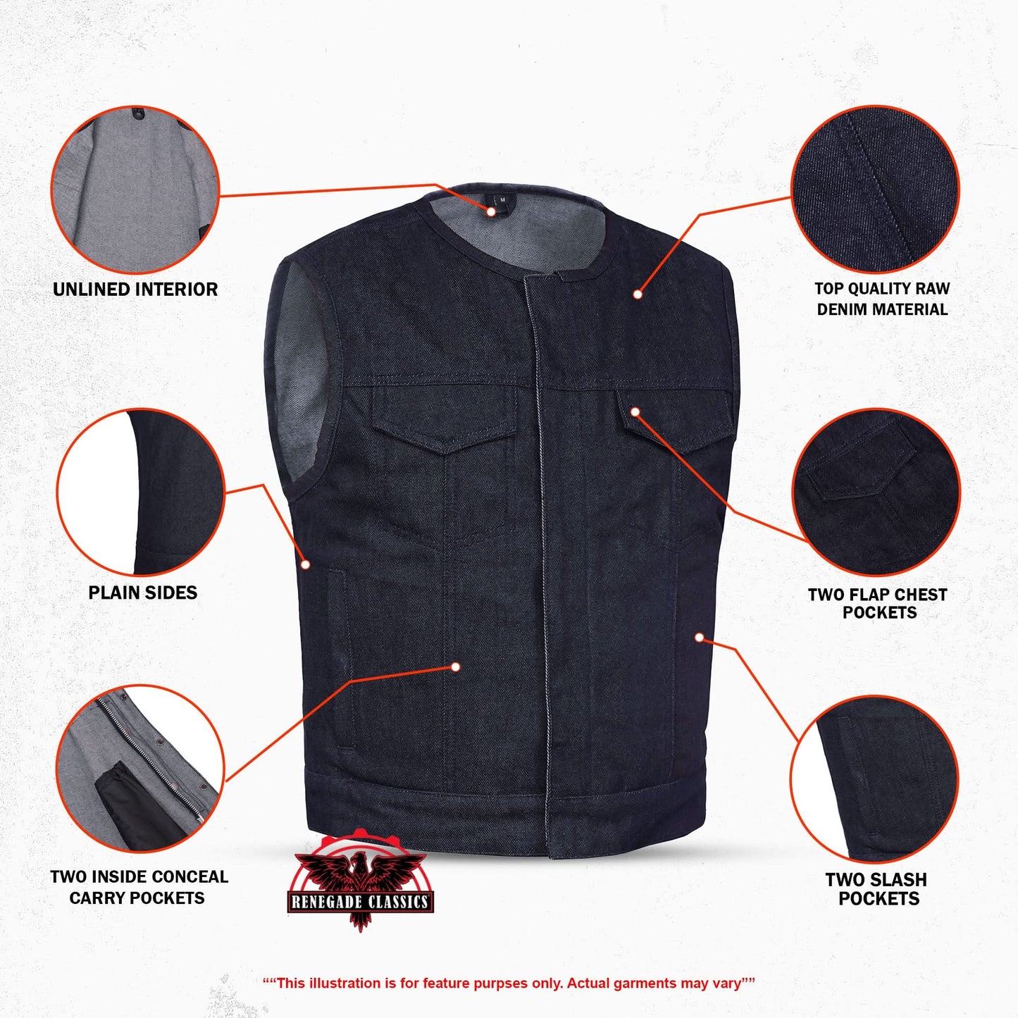 Hardline Men’s Motorcycle Denim Vest