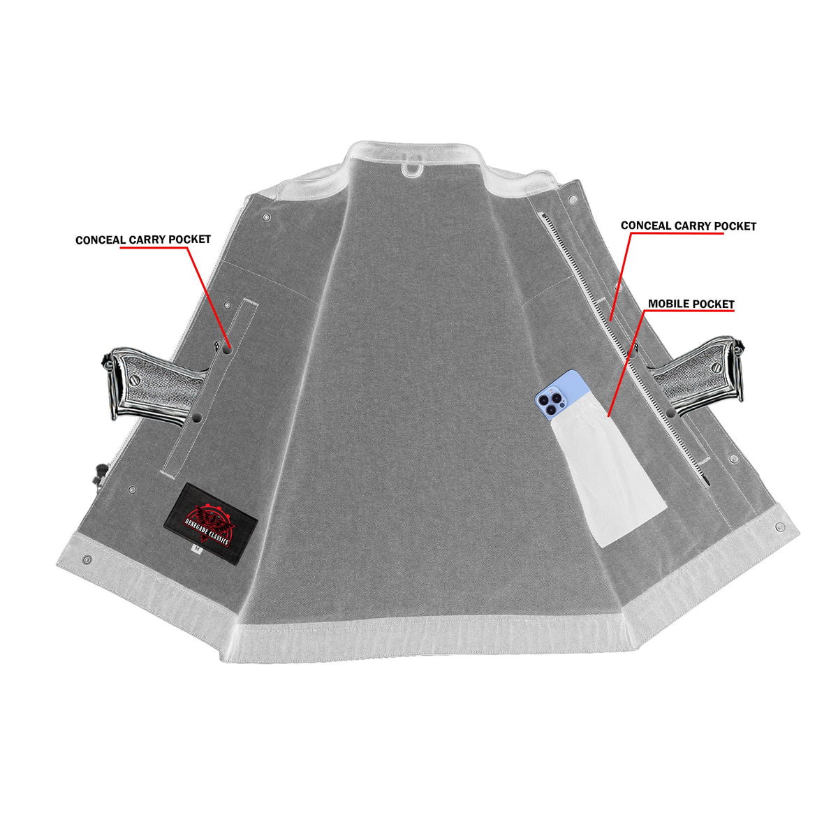 Men's Upgraded Rough Rub-Off Denim Motorcycle Vest w/Leather Trim