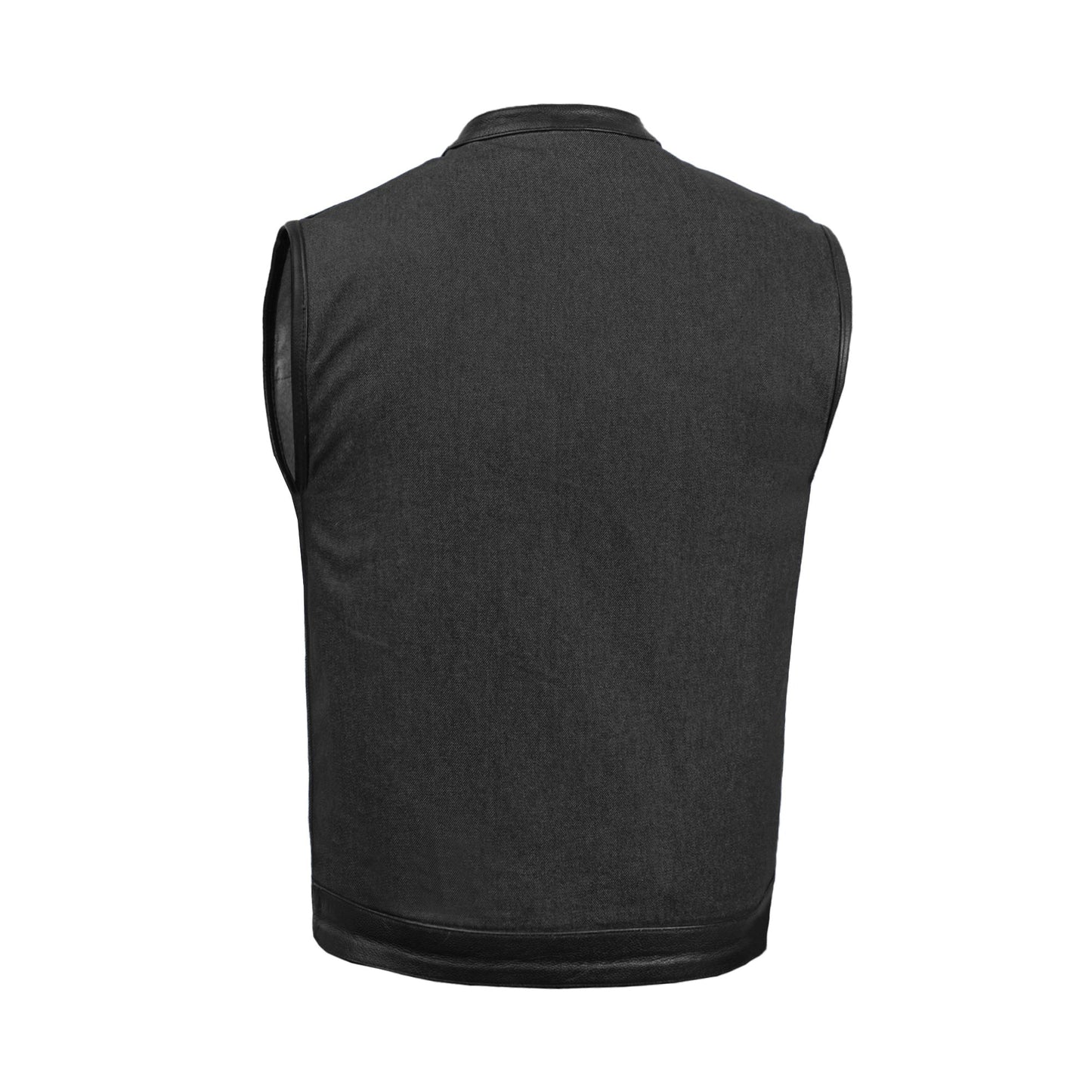 Men's Upgraded Rough Rub-Off Denim Motorcycle Vest w/Leather Trim