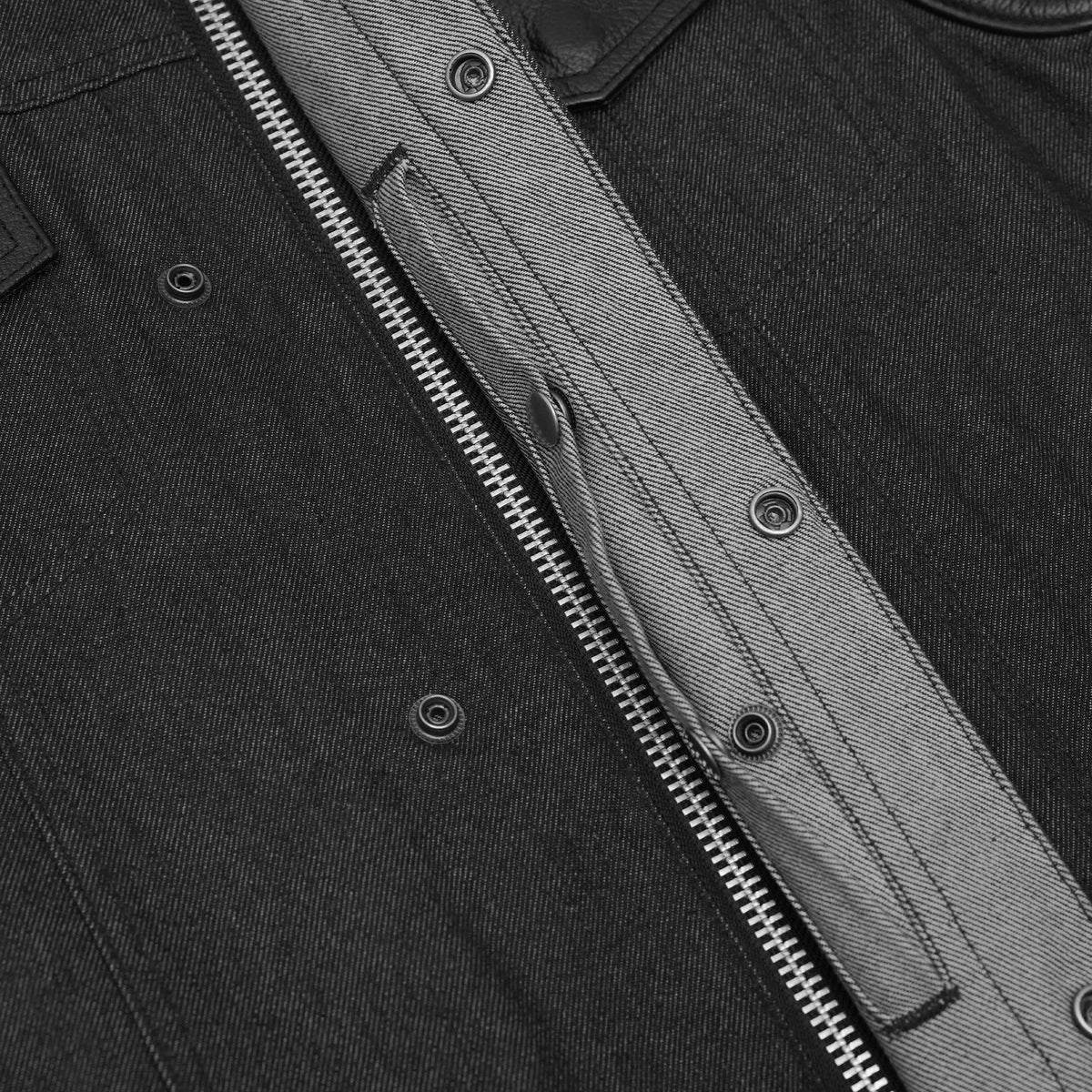 Men's Upgraded Rough Rub-Off Denim Motorcycle Vest w/Leather Trim