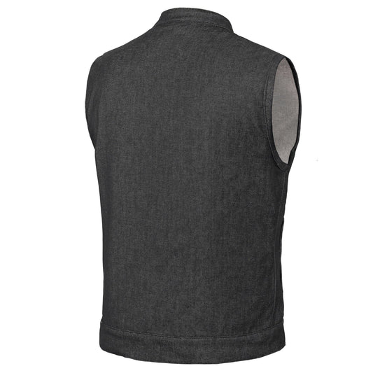 Men's Rough Rub-Off Raw Finish Motorcycle Denim Vest - Black