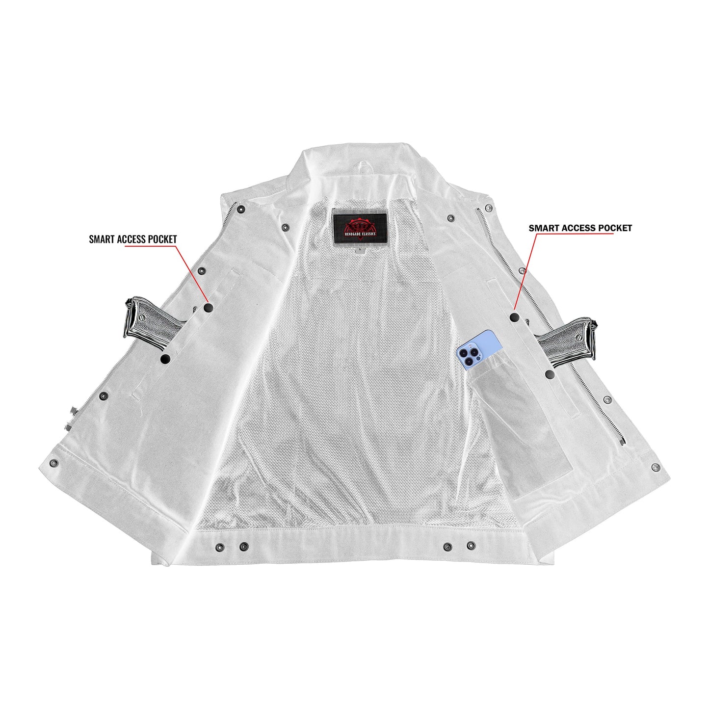 Men's Snap/Zipper Front Black - Denim Motorcycle Vest