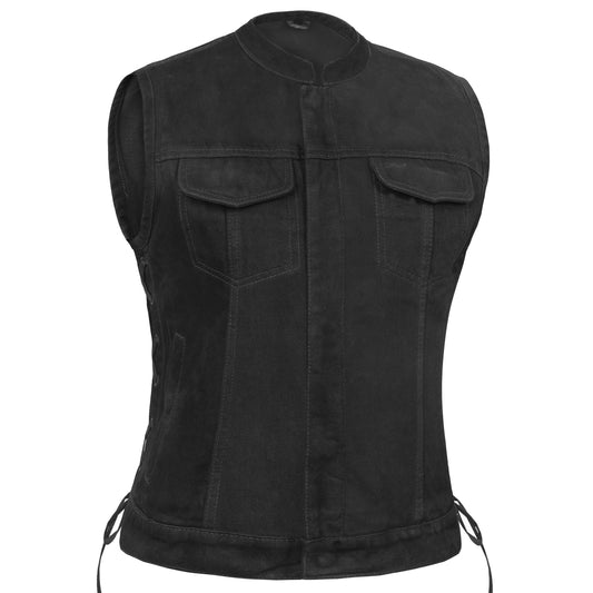 Women's Advance Side Laces Black Construction Denim Vest