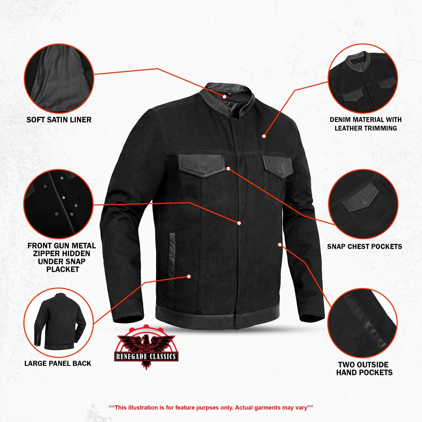 Men's Full Cut Denim Jacket – Leather Trim & Hidden Pockets