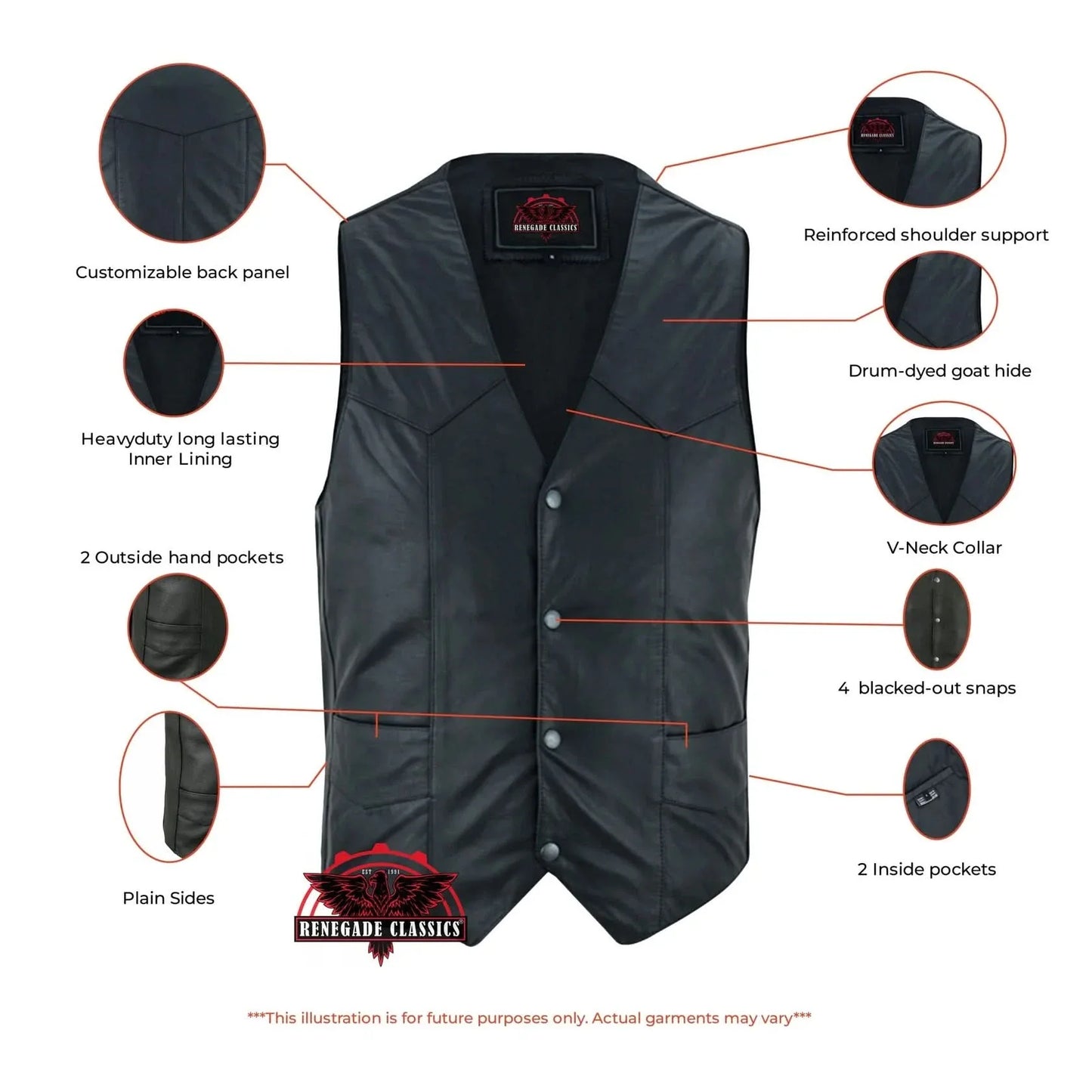 Men's Traditional Light Weight Black Leather Motorcycle Vest