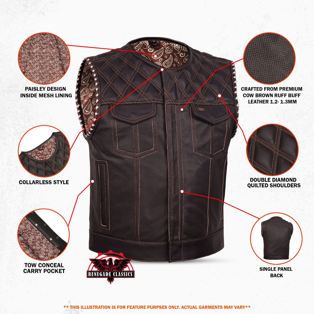 Brex Men’s Leather Motorcycle Vest