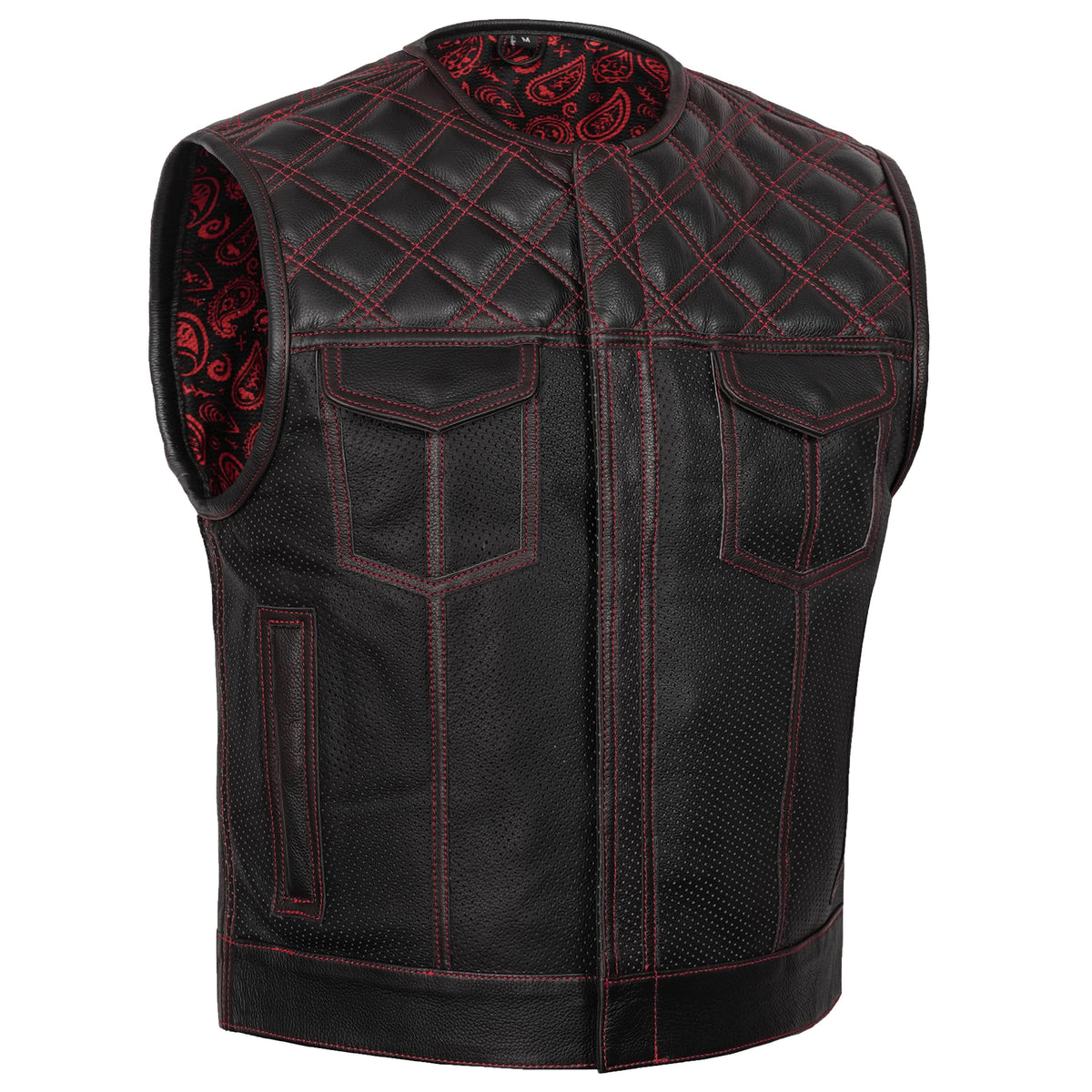 Canyonforge Men's Perforated Low Cut Motorcycle Leather Vest