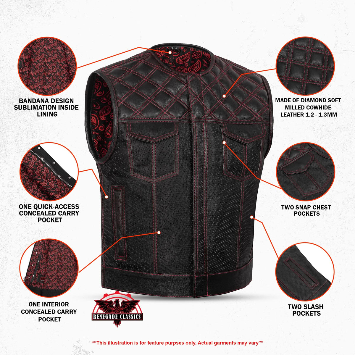 Canyonforge Men's Perforated Low Cut Motorcycle Leather Vest